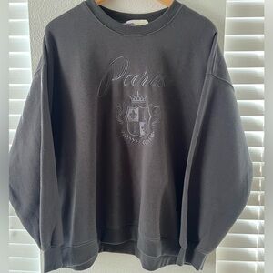 XXL Paris Embroidered Dark Gray Charcoal Sweater Crew Sweatshirt